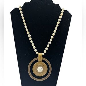 Jan Michael San Francisco Howlite Stone Knotted Gold Brass Tone Pendant Necklace